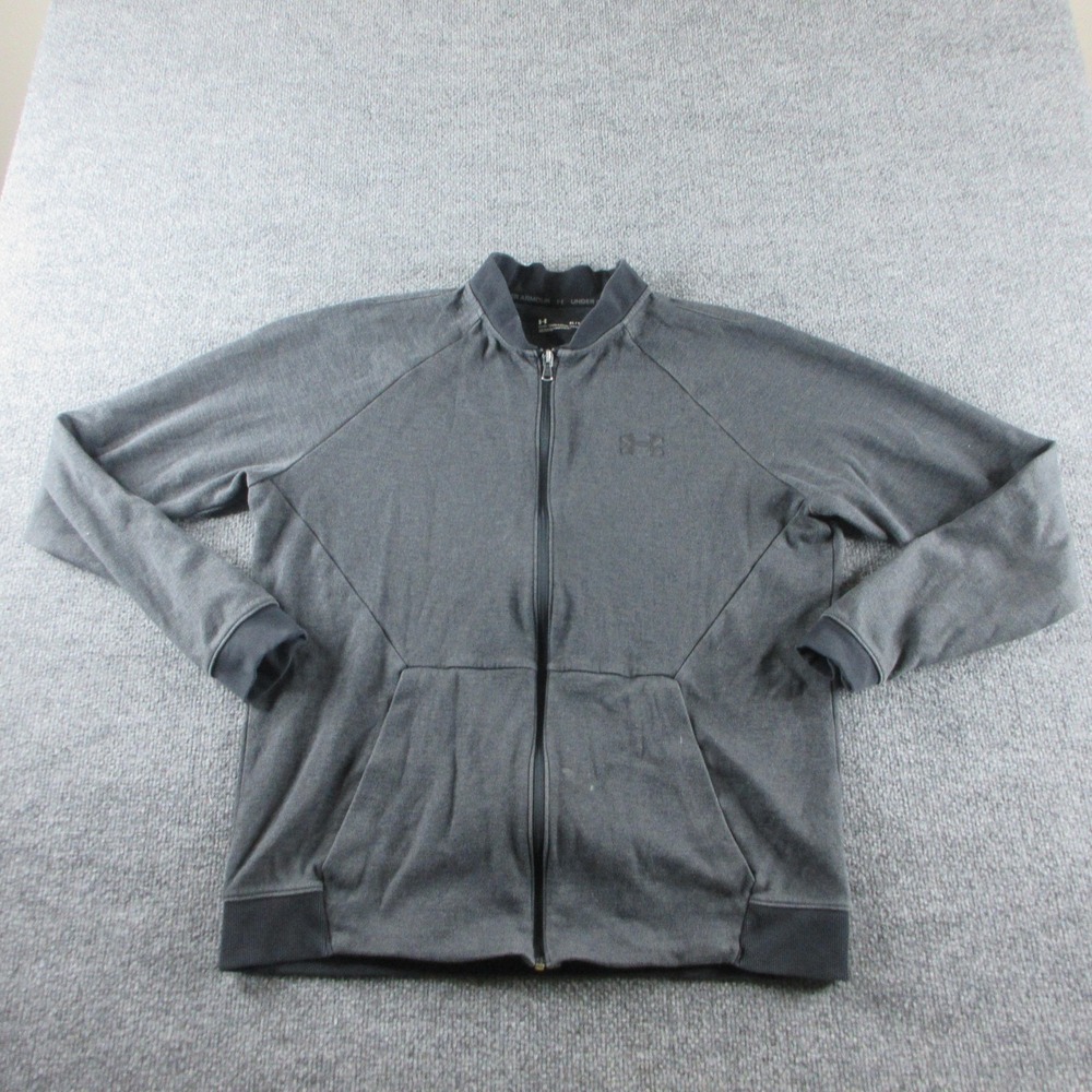 Under Armour Track Jacket Mens XL Gray Full Zip Fitted Knit Training Gym